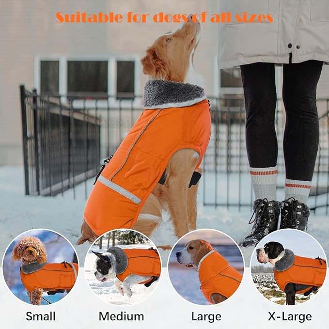 QBLEEV Warm Dog Coat Reflective Dog Jacket, Waterproof Dog Winter Coat Turtleneck Dog Clothes for Cold Weather, Thick Fleece Dog Snowsuit Christmas Dog Vest Pet Apparel for Small Medium Large Dogs S