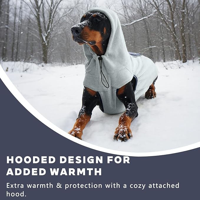 IECOii Dog Fleece Sweater for Medium Dogs, Dog Pullover Sweatshirt with Leash Hole & Reflective Stripes, Stretchable & Cozy Dogs Hoodie Windproof Hooded Sweaters for Fall Winter Walks, Blue, L