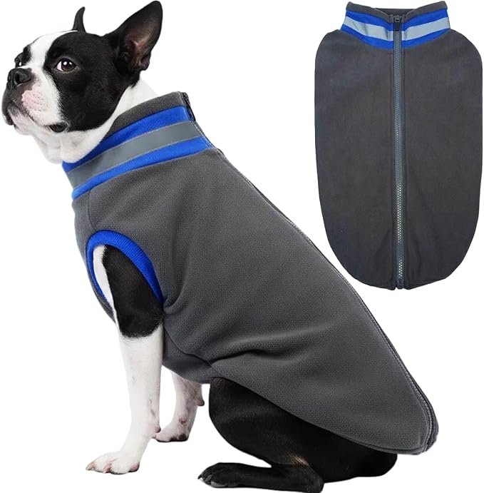 Winter Warm Classic Turtleneck Vest Fleece Dog Clothes, Lightweight Coat for Extra Large Dogs with Back-Zipper, Thermal Doggie Vests Coats with Reflective Strips for Mastiff, Saint Bernard (Grey, 3XL)