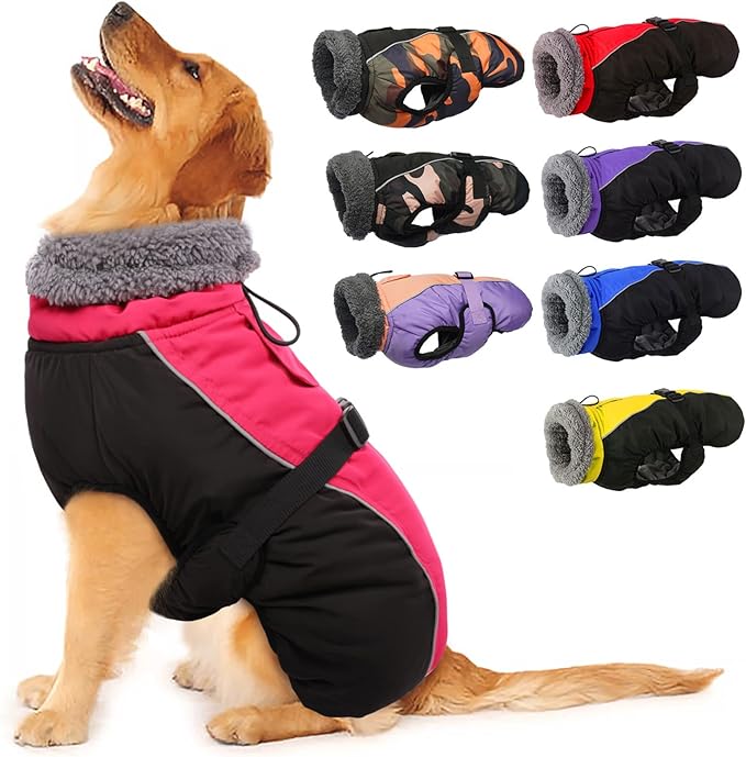 IECOii Extra Warm Reflective Adjustable Dog Jacket - Winter Coat with Buckle & Fleece Turtleneck for Cold Weather - Soft Winter Coat for Small, Medium & Large Dogs