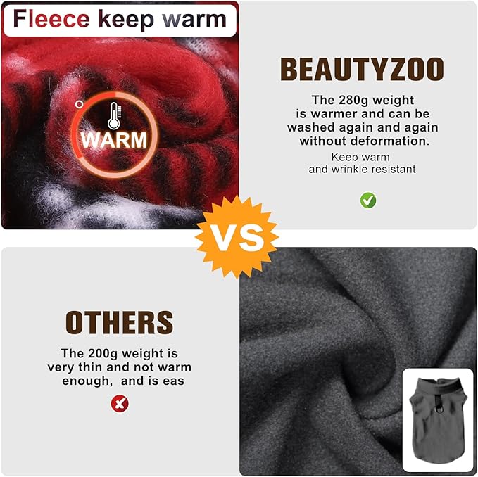 BEAUTYZOO Dog Fleece Vest Sweater Winter Jacket for Small and Medium Dogs with D-Ring Leash Cold Weather Coat Hoodie for XS S M Dogs Boy or Girls, Red Buffalo M