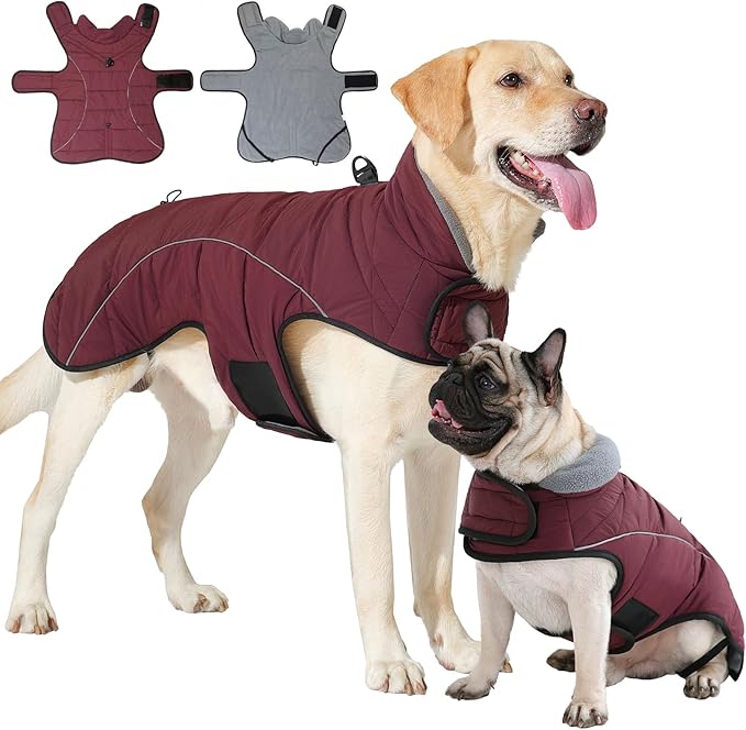 HEYWEAN Dog Winter Coat - Waterproof Windproof Reflective Vest for Medium & Large Breeds Adjustable Warm FleeceLined Jacket with Magic Tape & D-Ring for Leash Cold Weather Apparel (Red, XXX-Large)