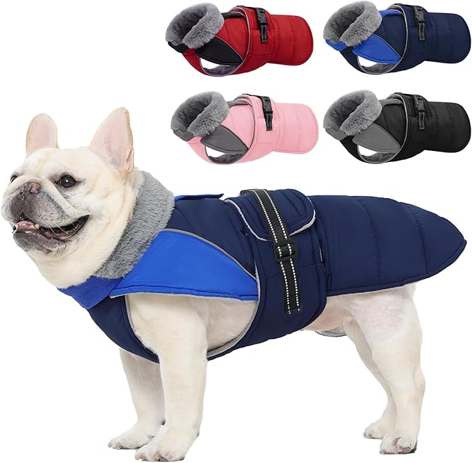 Nanaki Small Dog Coats for Winter Waterproof, Warm Fleece Lining Dog Jacket with Leash Hole, Reflective Adjustable Cold Weather Puppy Jacket Vest, Easy On Pet Snow Jacket Suit Male Female, Blue S