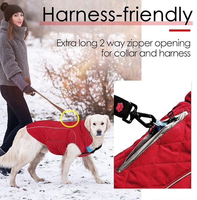 ThinkPet Dog Cold Weather Coats - Cozy Waterproof Windproof Reversible Winter Dog Jacket, Thick Padded Warm Coat Reflective Vest Clothes for Puppy Small Medium Large Dogs