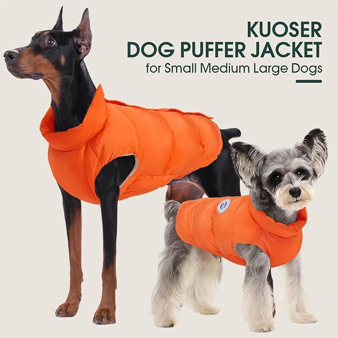 Kuoser Dog Coat Puffer Vest, Warm Dog Jacket Windproof Dogs Cold Weather Coats Pet Snowsuit Padded Vests, Lightweight Puppy Winter Clothes for Small Dogs, Button Design, Easy On/Off, Orange S