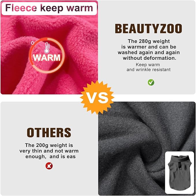 BEAUTYZOO Dog Fleece Vest Sweater Winter Jacket for Small and Medium Dogs with D-Ring Leash Cold Weather Coat Hoodie for XS S M Dogs Boy or Girls,Rose S