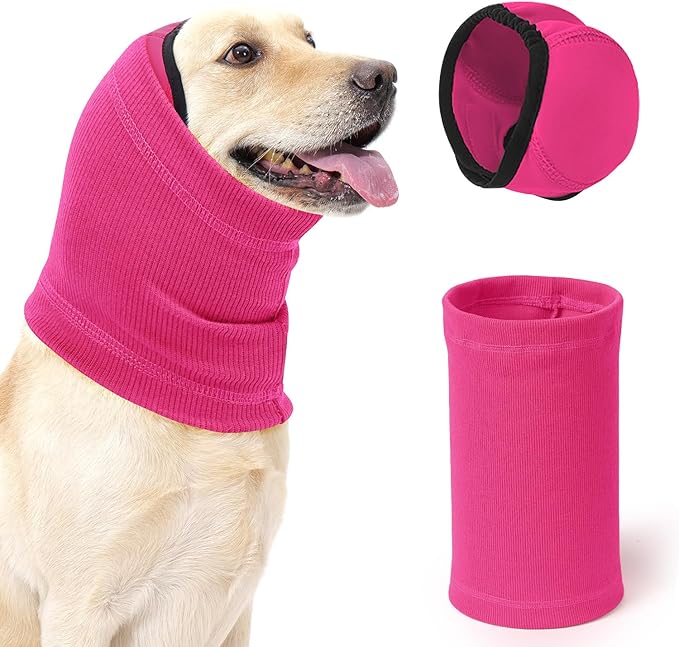 SlowTon Quiet Ears Dog Hoodie - 2 Pcs Ear Wrap Dog Ear Muffs Noise Protection, Anxiety Relief Dogs Hat Calming Hood Head Cover, Pet Headband Dogs Ear Protector for Grooming, Force Drying (Pink,S)