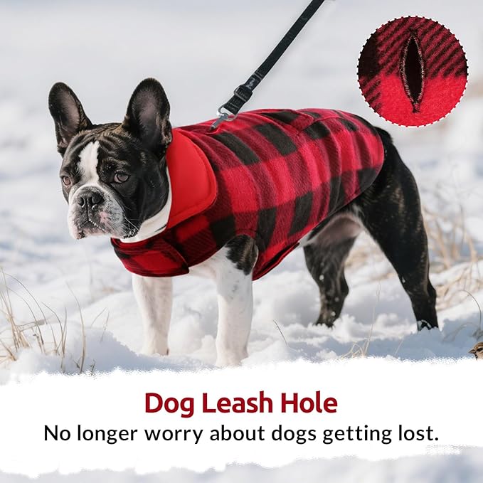 ASENKU Dog Winter Coat, Fleece Doggie Jacket Plaid Reversible Vest Waterproof Windproof Cold Weather Clothes for Small Medium Large Dogs(Red S)