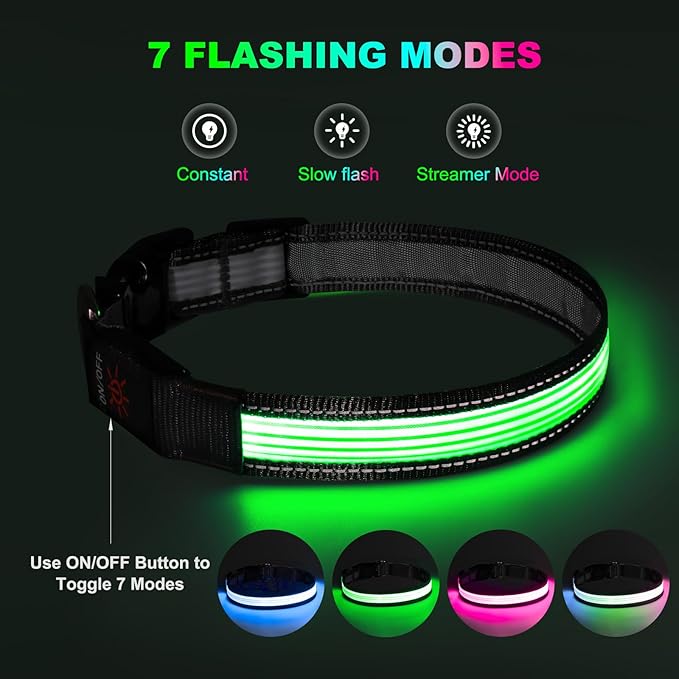 Multi-Color Light up Dog Collar, YFbrite USB Rechargeable LED Puppy Collar Super Bright Adjustable Glowing Dog Lights for Night Walking (Multi-Color, Large)