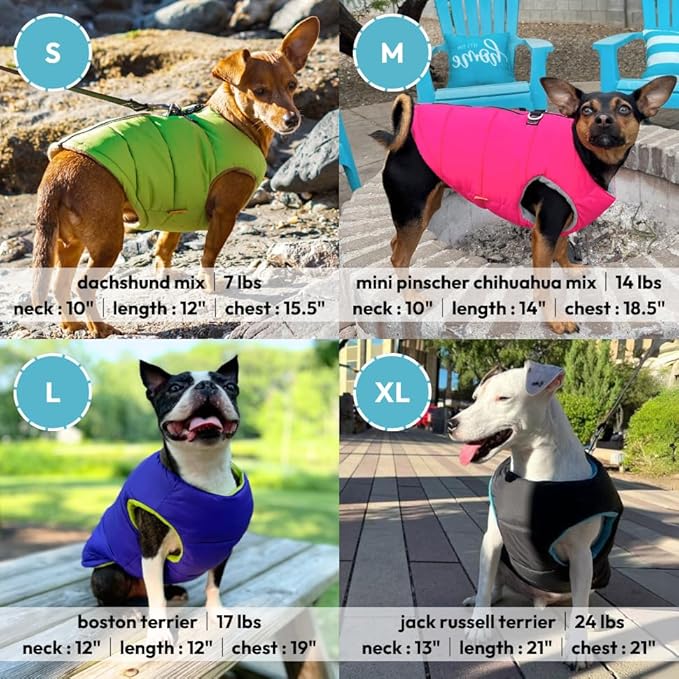 Gooby Padded Vest Dog Jacket - Solid Green, Small - Warm Zip Up Vest Fleece Jacket with Dual D Ring Leash Water Resistant for Small to Medium Dogs