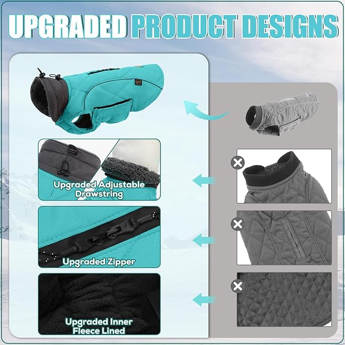 EMUST Winter Dog Coats, Fleece Dog Apparel for Cold Weather, British Style Windproof Warm Pet Jacket for for Winter, Turquoise, XS