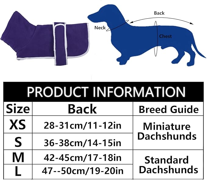 Geyecete Dachshund Sweaters for Dogs Jacket,Dachshund Coat Perfect Dog Winter Coat with Padded Fleece Lining,high Collar,Dog Snowsuit-Purple-L