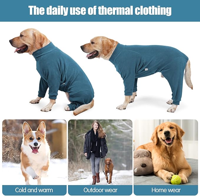 Dog Winter Coat for Small Medium Large Dog Run Walk Sleep Pet Warm Fleece Sweater & Windproof Pajamas Snow Jacket XL Turquoise