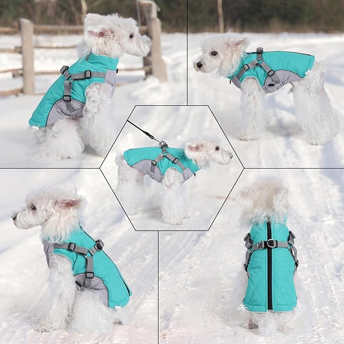 Gyuzh Dog Coat with Harness Dog Jacket Winter Waterproof Dog Coats Dog Harness Coat Cold Weather Winter Dog Coat with Harness Built in for Small Medium Large Dogs