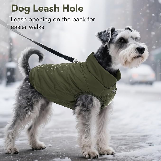 ASENKU Windproof Dog Winter Coat Waterproof Fleece Jacket Cold Weather Pet Apparel for Small Medium Large Dogs (ArmyGreen, XL)