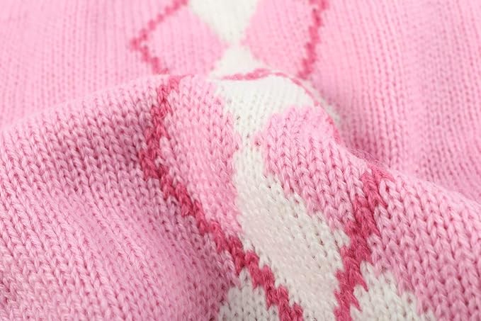 Pink Argyle Knit Dog Sweater for Girl Size Back Length 19" Girth 22-24"