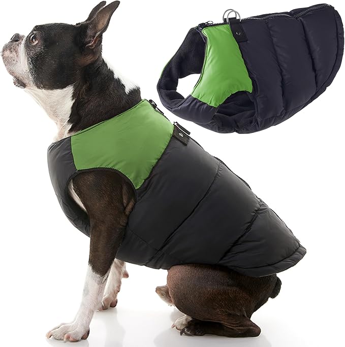 Gooby Padded Vest Dog Jacket - Green, Small - Warm Zip Up Vest Fleece Jacket with Dual D Ring Leash Water Resistant for Small to Medium Dogs