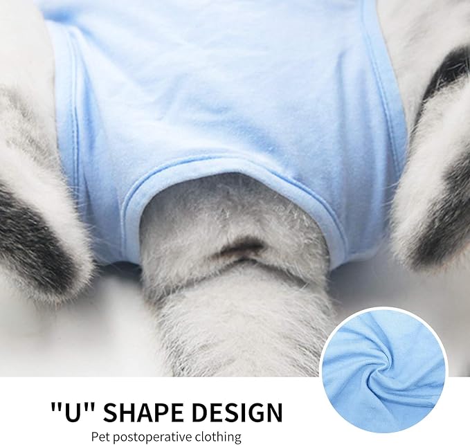 Kitten Onesies, Cat Recovery Suit for Abdominal Wounds or Skin Diseases, After Surgery Wear Anti Licking Wounds, Breathable Great E-Collar Alternative for Cat Blue S
