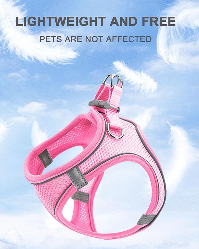 S Red Soft Mesh Dog Harness and Leash Set,No Escape Puppy Harnesses for Training Walking， Reflective Adjustable Puppy Vest for Small Medium Dogs, Cats (Red, S)