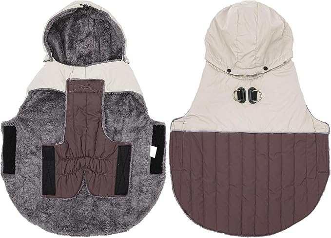 Detachable Hooded Dog Coat with Harness for Large Dogs,Super Warm Fleece Puppy Jacket for Cold Winter Doggie Coats,Brown XXL