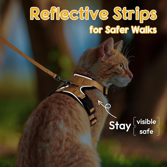 Dooradar Cat Harness and Leash Set, Escape Proof Safe Adjustable Kitten Vest Harnesses for Walking, Easy Control Soft Breathable Mesh Jacket with Reflective Strips for Cats, Yellow, S