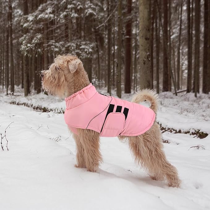 Peferhouse Dog Warm Winter Coat for Large Female Dogs, Pink 3XL, Windproof Reflective Jacket with Harness Hole