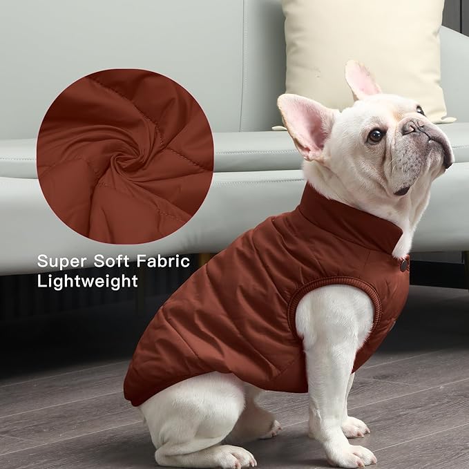 2 Layers Fleece Lined Warm Dog Jacket for Winter Cold Weather,Soft Windproof Large Dog Coat,Brown XXL