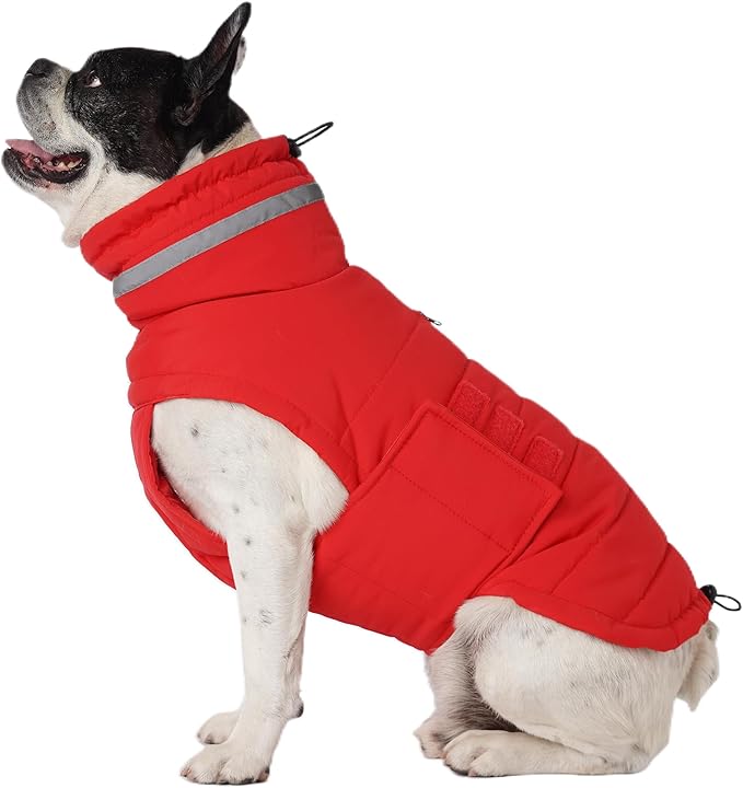 Dog Coat, Waterproof Winter Jacket, Warm Windproof Jacket, Reflective Adjustable Turtleneck Coats for Small Dogs with Hook & Loop - Red - S