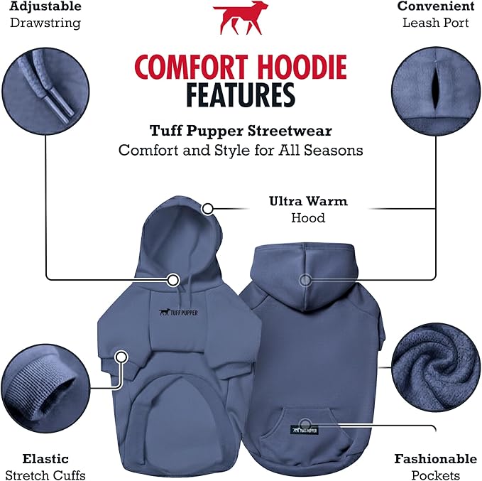 Tuff Pupper Dog Hoodie | Premium Quality 100% Organic Cotton | Ultra Soft Interior for Superior Comfort | Elastic Cuffs & Drawstring for Warmth | Stretch Fit Suitable for All Breeds (Blue, XXL)