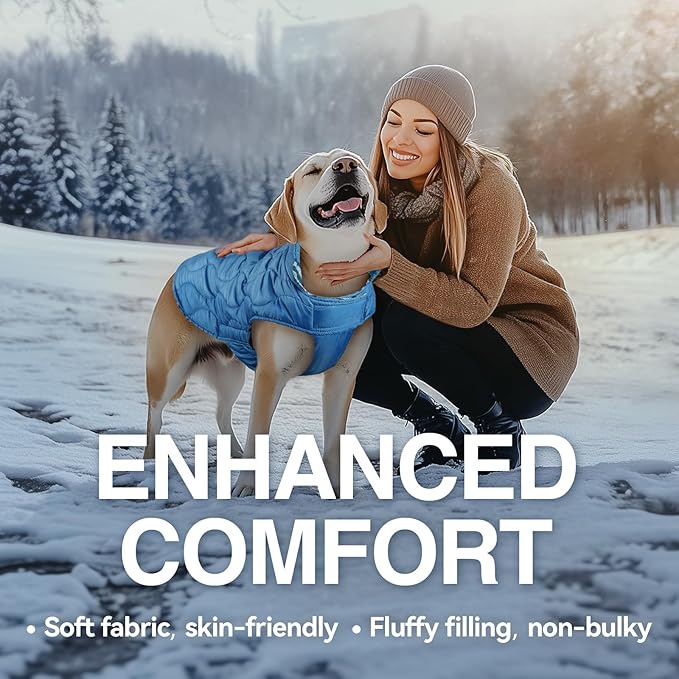 VIVAGLORY Softjoy Dog Coat, Dog Jacket for Winter & Christmas, Coat with Harness Hole & Velcro Closure, Reversible Plaid Checkered Warm Fluffy Heavy Duty for Puppy, XS, Blue