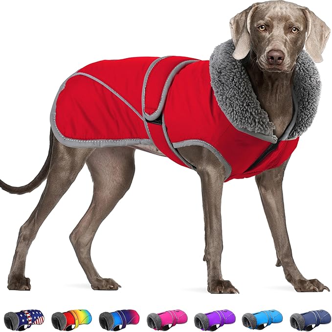 Dogcheer Dog Coat, Waterproof Dog Jacket Reflective Pet Winter Coat with Adjustable Hook & Loop, Christmas Puppy Fleece Jacket Warm Turtleneck Snowsuit for Small Medium Large Dogs - Red, 3XL