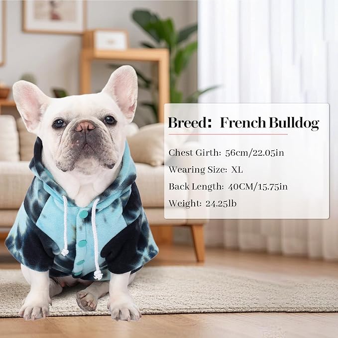 Dog Hoodie Tie Dye Dog Sweatshirt Chic Winter Clothes Ultra-Soft Warm Sweaters for Small Medium Dogs Fashion Pet Clothes for Dogs (Blue/Black/Grey, M (Back: 12.99",Chest: 17.71", Neck: 14.96"))
