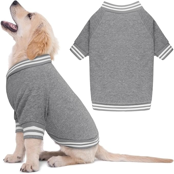 Dog Sweater Brushed Fleece Pet Clothes Baseball Jacket Soft Warm Pet Sweater Dog Sweaters for Small/Medium Dogs Boy Girl(Gray-S/M)