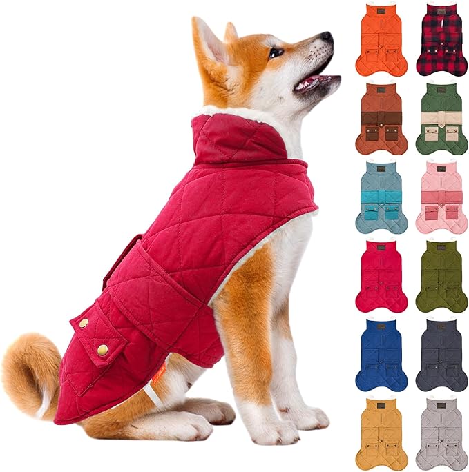 KYEESE Dog Coat Soft Pet Sweater for Cold Weather Warm Pet Winter Puffer Coat with Leash Hole Waterproof Dogs Jacket with Fleece Lined Windproof Dog Coats for Small Dogs Thick Cat Clothes with Pocket