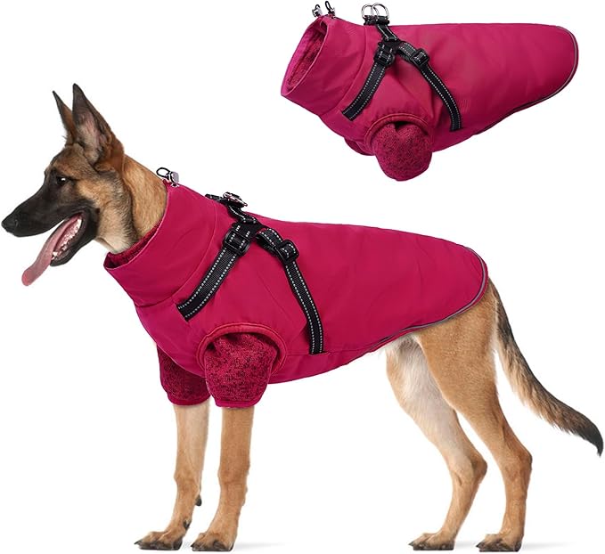 Lelepet Dog Coat 3 in 1 Waterproof Dog Winter Jacket with Harness Built in Windproof Snow Jakcet with Detachable Fleece Sweater Lining Reflective Thermal Cold Weather Coats for Small Medium Large Dogs