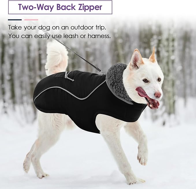 SUNFURA Small Dog Coat, Warm Dog Winter Jacket, Reflective Pet Snow Jacket with Fleece Lined, Waterproof Puppy Snowsuit Pet Sweater Clothes for Small Dogs, Black XS