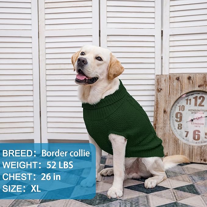 Mihachi Turtleneck Dog Sweater - Winter Coat Apparel Classic Cable Knit Clothes with Leash Hole for Cold Weather, Ideal Gift for Pet in New Year Army Green Medium