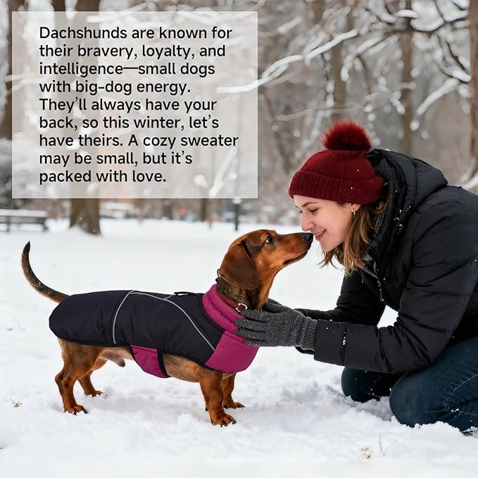 DORA BRIDAL Dachshund Coat, Fleece Lined Dog Winter Coat, Warm Dog Coats with Reflective Strips, Adjustable Waterproof Pet Jacket Clothes, L
