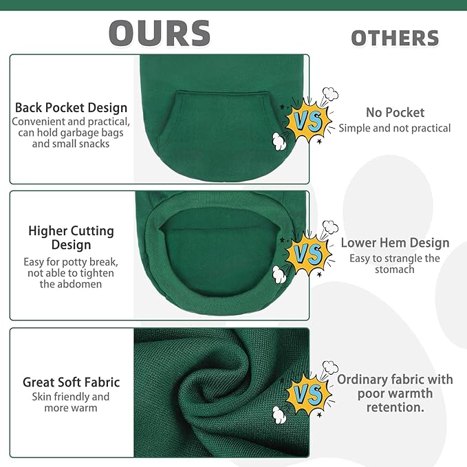 KOOLTAIL Basic Dog Hoodie - Soft & Warm Pet Hoodie Sweater with Leash Hole and Pocket, Dog Winter Coat, Cold Weather Clothes Sweatshirt for Small Medium Large Dogs Puppy Cat Boys Girls Deep Green XS