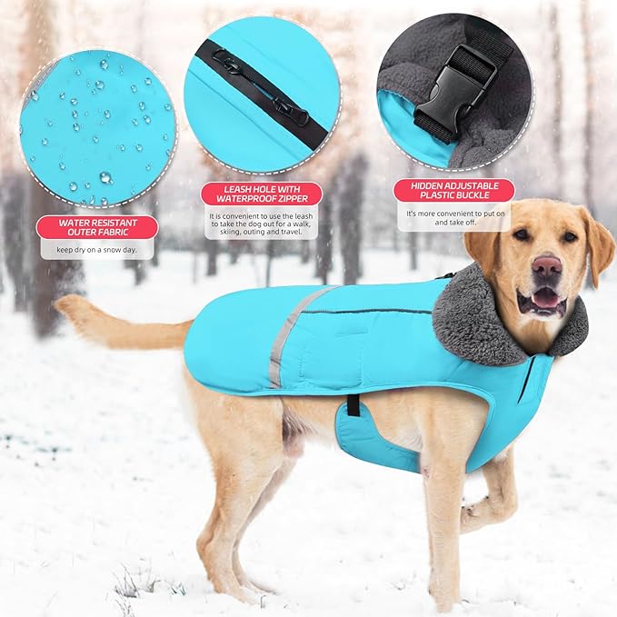 Doglay Dog Winter Coat with Thicken Furry Collar,Soft Reflective Warm Pet Jacket Fleece Lining Waterproof Windproof Clothes for Cold Weather,Small Medium Large Dogs,3XL(Chest:31.5-43.31,Back:27.17)