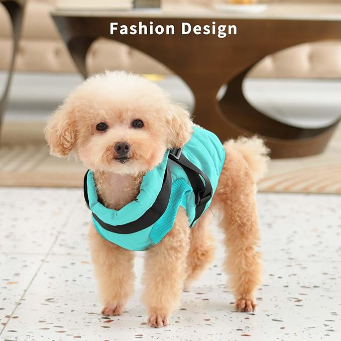 Dog Jacket with Harness,Fleece Lined Warm Puppy Coat for Winter,Soft Windproof Large Dog Vest,Bluegreen XXXL