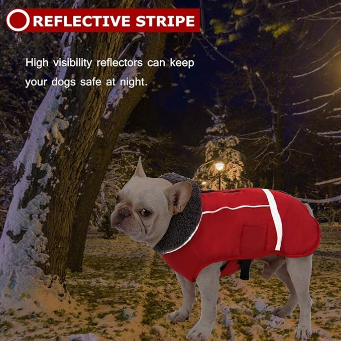 QBLEEV Warm Dog Coat Reflective Dog Jacket, Waterproof Dog Winter Coat Turtleneck Dog Clothes for Cold Weather, Thick Fleece Dog Snowsuit Christmas Dog Vest Pet Apparel for Small Medium Large Dogs 3XL