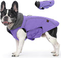 EMUST Thick Winter Dog Coat for Medium Boys - with Harness Hole for Cold Weather - Purple, M