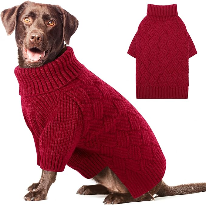 AOFITEE XL Dog Sweater, Dog Sweater Large Size Dogs, Large Dogs Sweaters for Female Male, Turtleneck Thick Warm Knitted Winter Fall Pet Sweatshirt Pullover, Solid Pet Christmas Sweaters (Red, XLarge)
