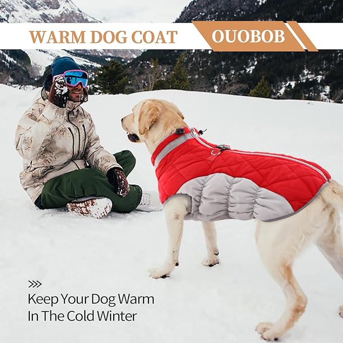 Dog Coats for Small Dogs, Puppy Coat, Warm Winter Jacket, XS Dog Coat with Harness Built in, Waterproof Pet Cold Weather Coats, Puppy Winter Clothes Snowsuit Chihuahua Maltese,Red,XS