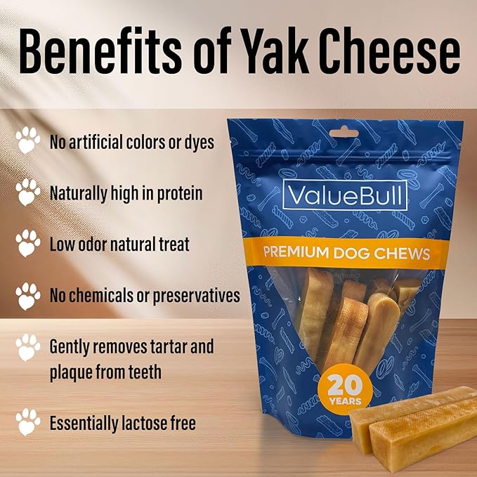 ValueBull Himalayan Yak Cheese Dog Chews, Extra Extra Large, 25 ct Bulk Pack - Long Lasting for Aggressive Chewers, All Natural, Healthy & Safe, Low Odor Nepal Yak Milk Chews