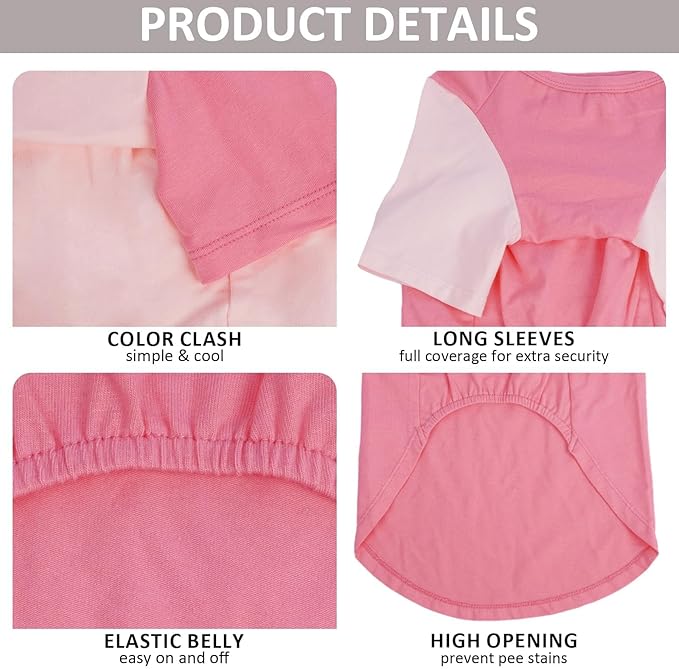 2 Pack Large Dog T-Shirts 3XL - Breathable Lightweight Cotton Shirt for Dogs, Shedding Control Sun Protection Summer Clothes for Large Breed Husky, Labrador, Day Walk, Sea, Park Play, Pink