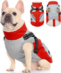 FUAMEY Dog Winter Jackets for Small Dogs,Dog Coat with Harness Built in,Waterproof Dogs Snowsuits Warm Pet Jacket Zip Up Fleece Cold Weather Coats Reflective Puppy Vest with Pocket Red S