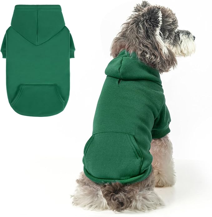 SCENEREAL Dog Hoodie Sweaters for Small Medium Large Size Dogs, Fleece Dog Sweatshirt with Hat and Pocket,Soft Cold Winter All Weather Dog Clothes for S to XL Sized Dogs, Green S