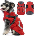 FUAMEY Small Dog Winter Coat with Harness Built in, Fleece Lined Dog Jacket Turtleneck, Pet Vest with Pockets, Back Zipper Puppy Winter Clothes, Doggy Cover for Cold Weather, Shih Tzu (Red, S)